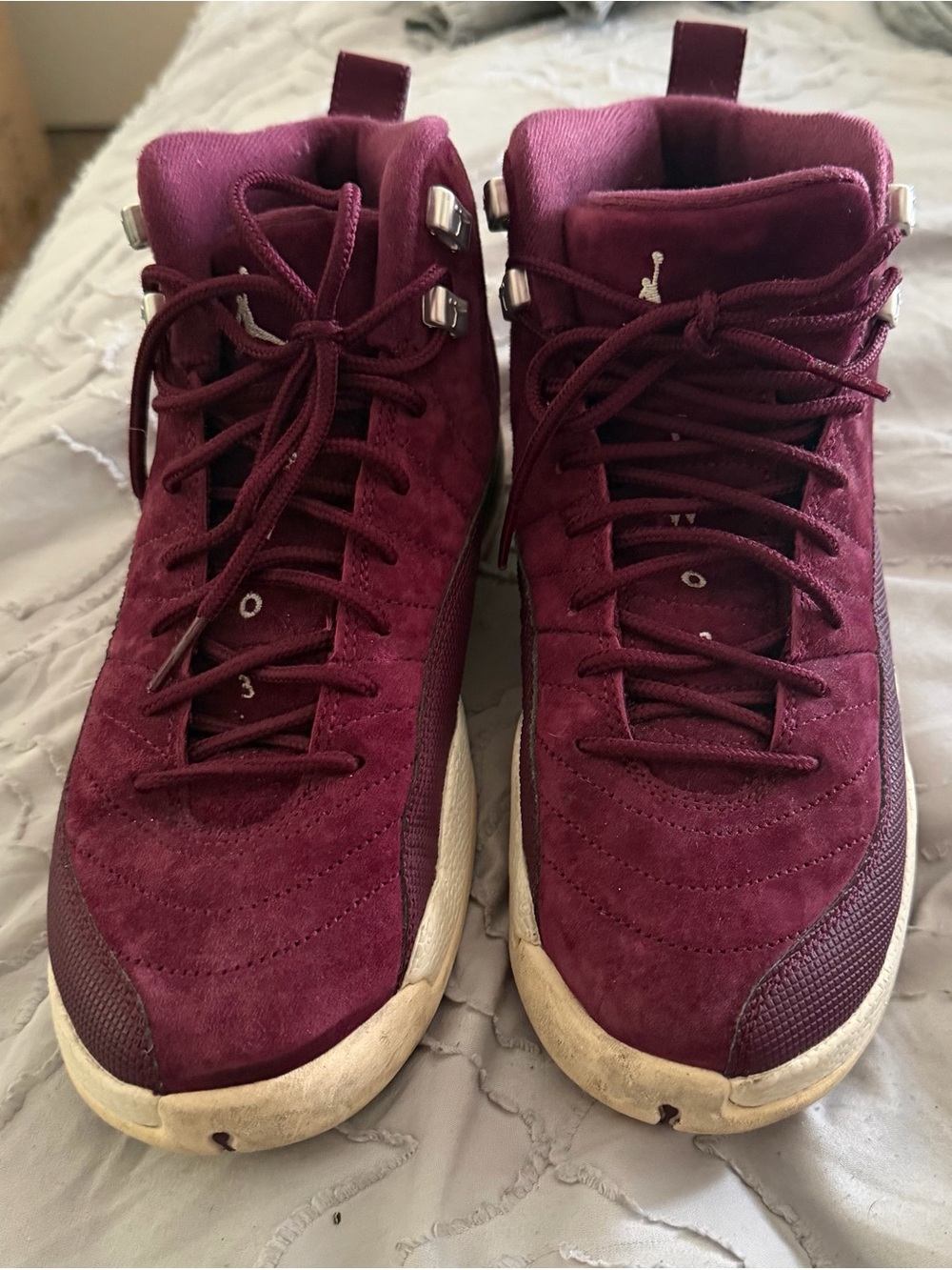 Mens  Burgundy Suede High-Top Athletic Sneakers